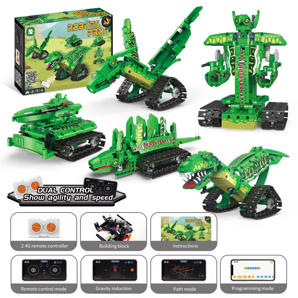 GZBricker Dinosaur Robot Building Set 5-in-1 Programmable Compatible with Lego Technical Model Collectible for Adults