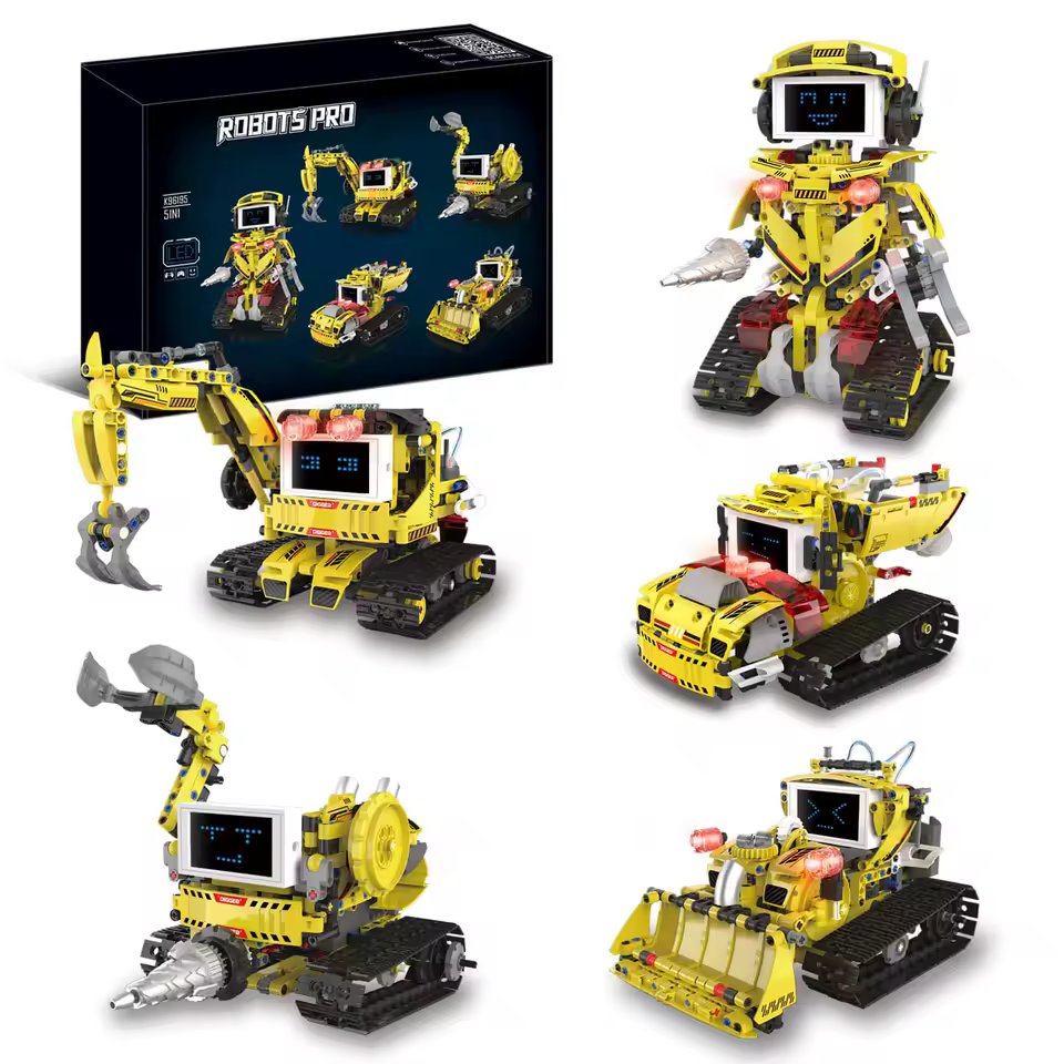 GZBricker Engineering Robot Building Set with LED Screen Light-Up Parts & Bluetooth Coding 5-IN-1 Compatible with Lego Model Collectible for Adults