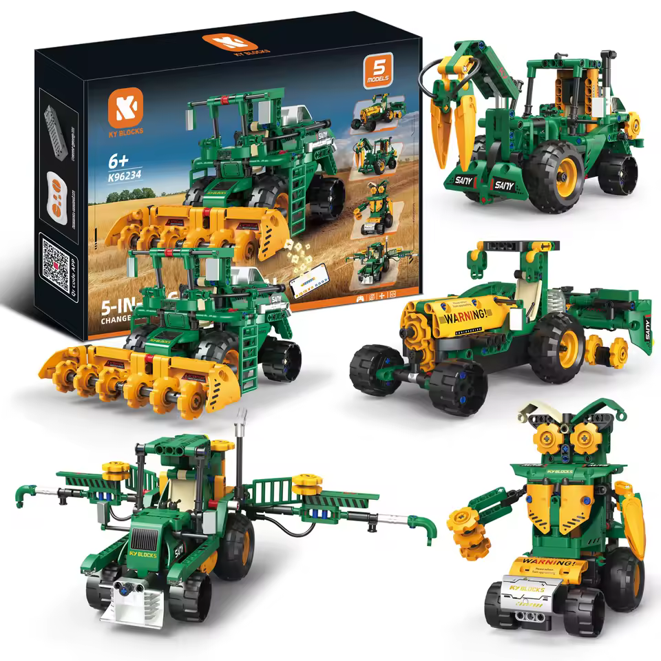 GZBricker Farm Tractor 5-in-1 Engineering Vehicle Building Blocks Sets Compatible with Lego Model STEM Programmable Remote Control Robot for Adults Boys