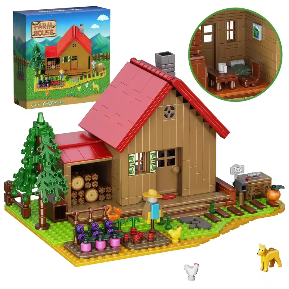 GZBricker Farmhouse Building Block Sets Compatible with Lego Stardewed Valley Farm Rural Street View Model for Boys Girls