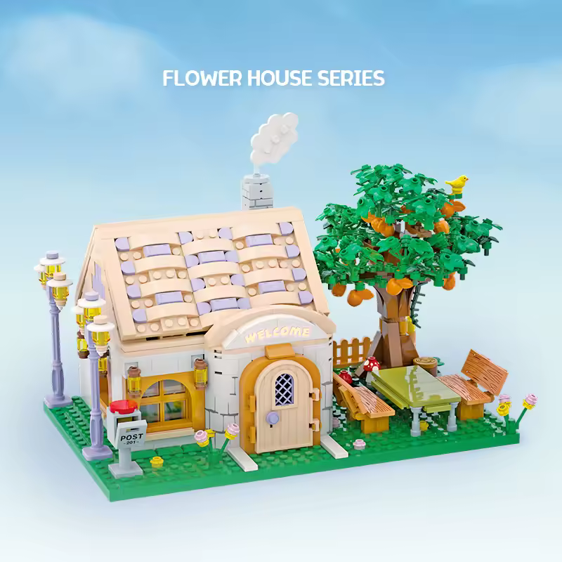 GZBricker Flower Tree House Building Set Compatible with Lego Architectural Animal Forest Vacation Cottage Hut Collectible Model for Adult