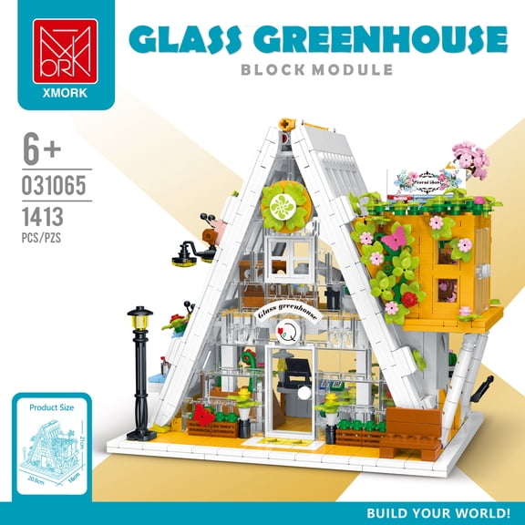 GZBricker Glass Greenhouse Building Sets Flower House Garden with Light Compatible with Lego Architecture City Street View Display Home Decor for Adults