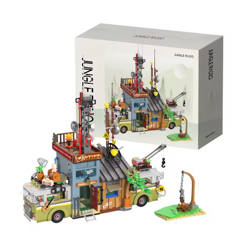 GZBricker Jungle Radio Station Building Sets Compatible with Lego Street View Camping Car Adventure Vehicle Model Home Decor for Adults