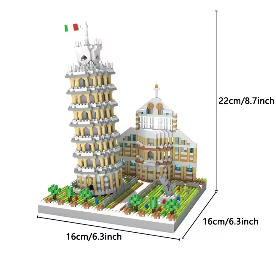 GZBricker Leaning Tower of Pisa Building Set Compatible with Lego Italian Architecture Street View Collectible Model for Adults Home Office Decor