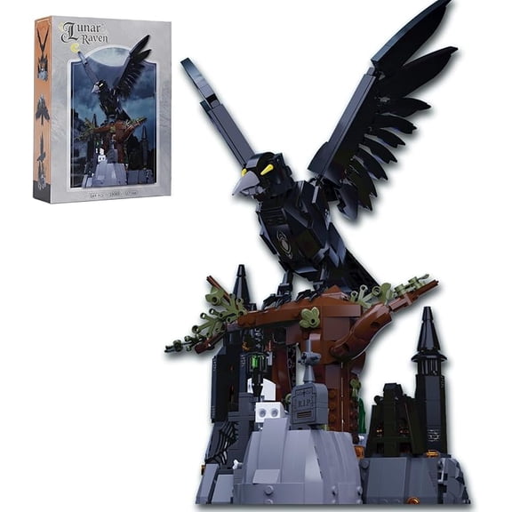 GZBricker Lunar Raven Building Set Compatible with Lego Animal Withered Tree Castle Shaped Base Model Decoration Ornaments for Adults