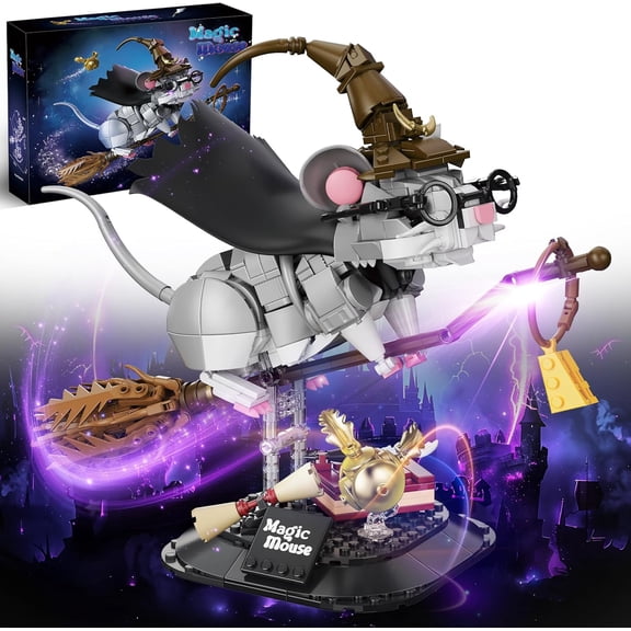 GZBricker Magic Wizard Mouse Building Set Compatible with Lego Animal Exquisite Collectibles Desktop Ornament for Adults
