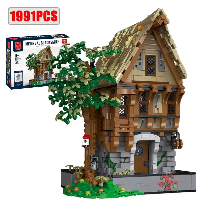 GZBricker Medieval Blacksmith Shops Building Set Hut Compatible with Lego Architecture House Collectible Model City Street View for Adults