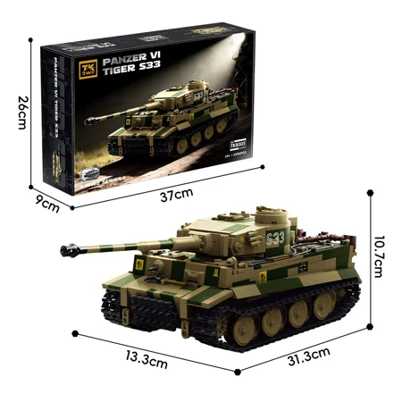 GZBricker Panzer VI Tiger S33 Tank Building Set WW2 German Compatible with Lego Military Collectible Model for Adult Home Office Decor