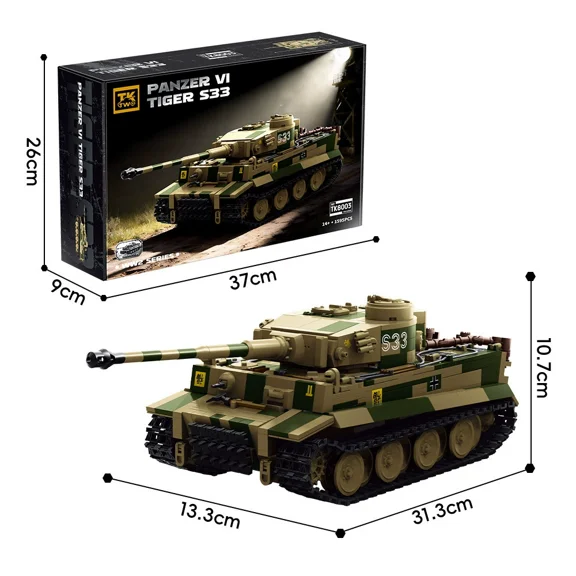 GZBricker Panzer VI Tiger S33 Tank Building Set WW2 German Compatible with Lego Military Collectible Model for Adult Home Office Decor