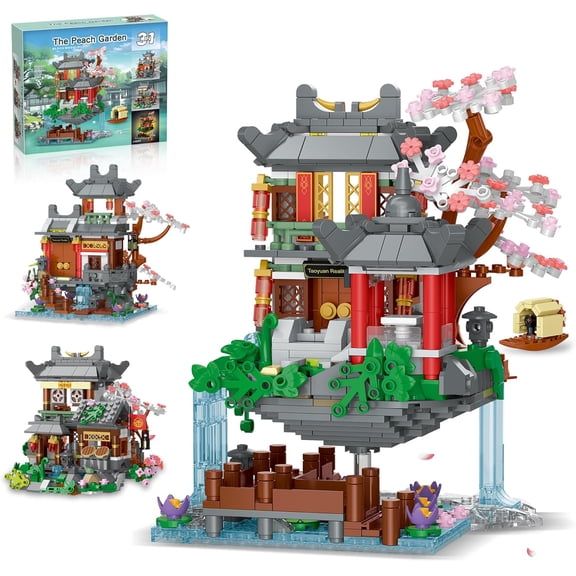 GZBricker Peach Blossoms House Building Sets 3in1 Japanese Compatible with Lego Architectural Model Tree House for Adults Girls