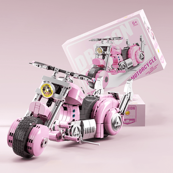 GZBricker Pink Motorcycle Building Set Capsule Car Animation Compatible with Lego Vehicle Model Creative Decoration for Adults
