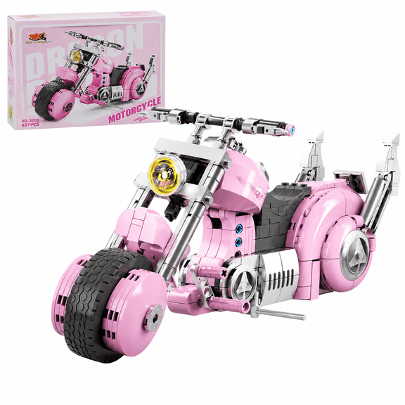 GZBricker Pink Motorcycle Building Set Capsule Car Animation Compatible with Lego Vehicle Model Creative Decoration for Adults