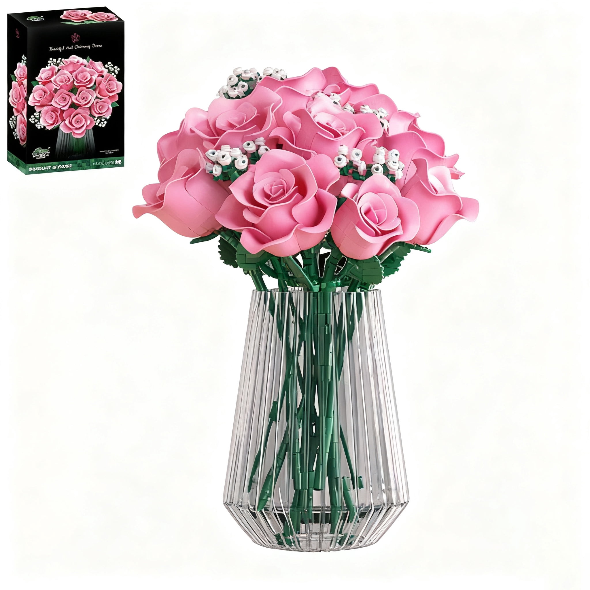 Flower Building Set Pink Roses GZBricker Pink Rose Flowers Bouquet Building Set, Compatible with Lego ...