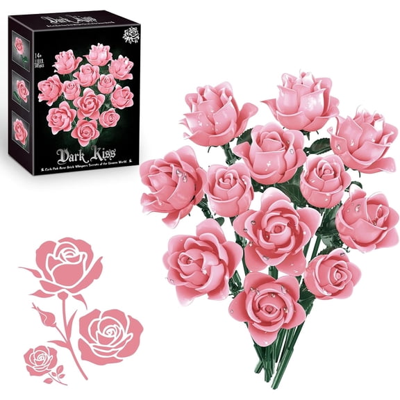 GZBricker Pink Roses Bouquet Building Sets Compatible with Lego Flowers Botanical Collection Collectible Model for Adults Girls Gift 585PCS