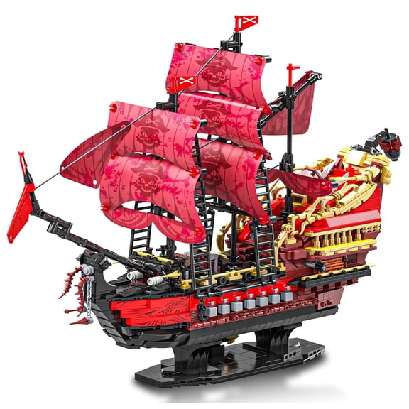 GZBricker Pirate Series Building Sets Compatible with Lego Ship Large Red Classic Adventure Sailing Boat with LED for Adults 14+ 2088PCS