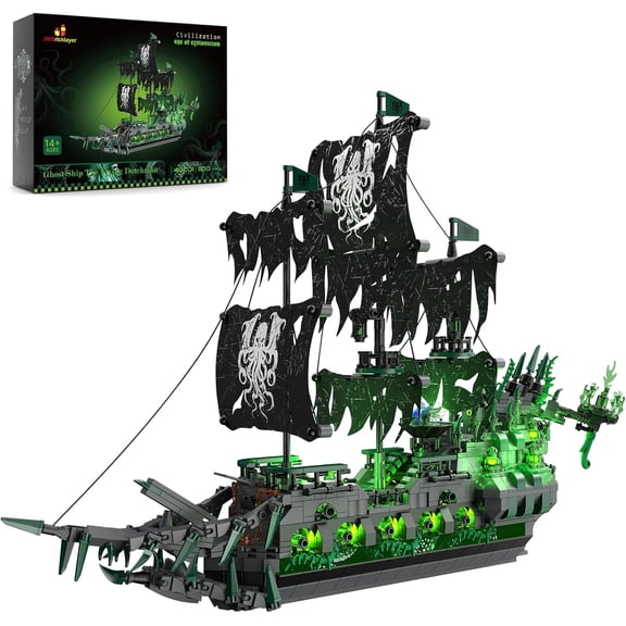 GZBricker Pirate Series Building Sets Not Compatible with Lego Ship Ghost Boat Flying Dutchman Model & LED Lights for Adults Boy 1573PCS