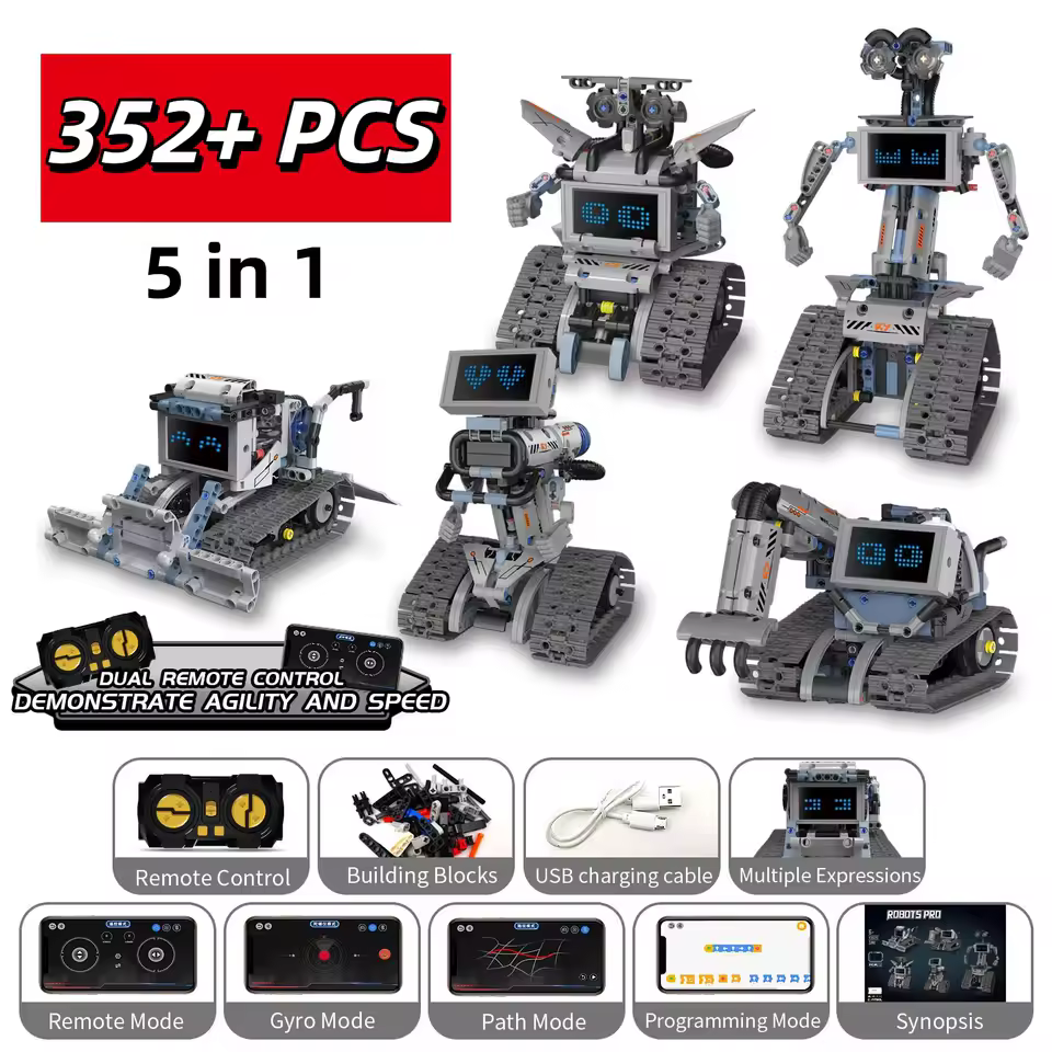 GZBricker Programmable Robot Building Set 5-in-1 Remote Control Deformed Robot RC Vehicle Compatible with Lego Technical Model Collectible for Adults