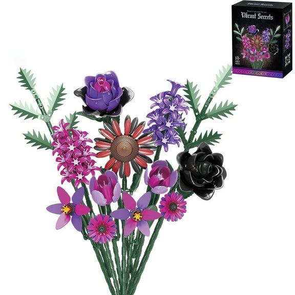 GZBricker Purple Flowers Building Set, Compatible with Lego Botanical Collection Rose Gothic Home Office Decor for Adults Women