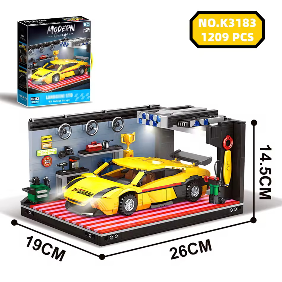 GZBricker Racing Car Garage Scene Building Set Compatible with Lego Modern Model Home Decoration for Adults