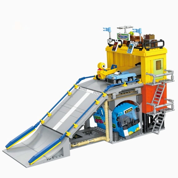 GZBricker Ramp Racing Scene Building Set Carton House Vehicle Compatible with Lego City Street View Collectible Model for Adult Home Office Decor