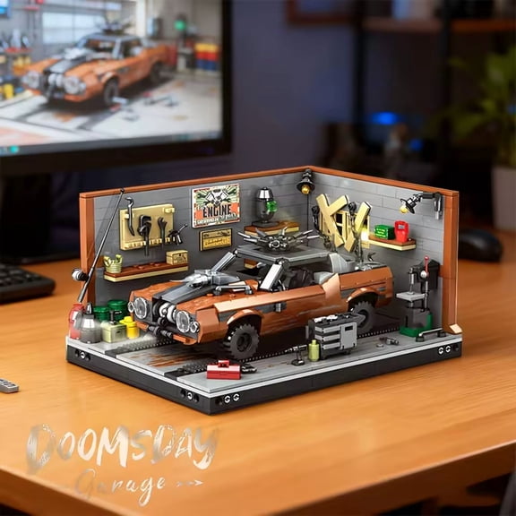 GZBricker Retro Garage Scene Car Building Set Compatible with Lego Home Decoration for Adults