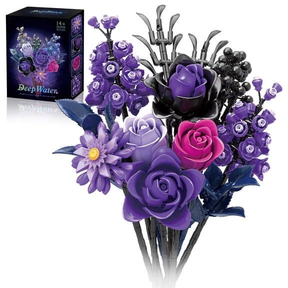 GZBricker Rose Bouquet Building Sets Compatible with Lego Flowers Purple Botanical Decor for Adults 14+ 724PCS