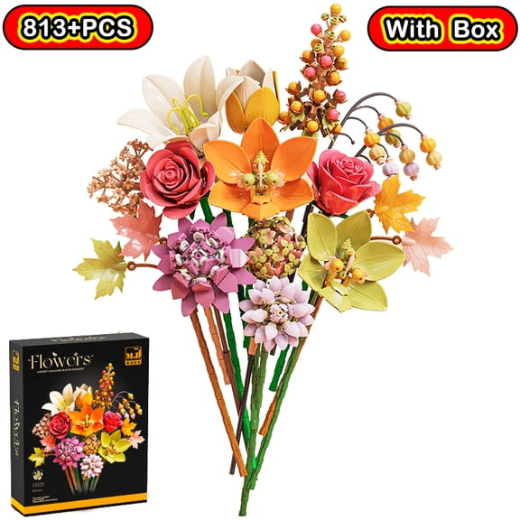 GZBricker Roses Flowers Sunflowers Building Blocks Set Romantic Bouquet Botanical Collection Home Decor Gift 813PCS