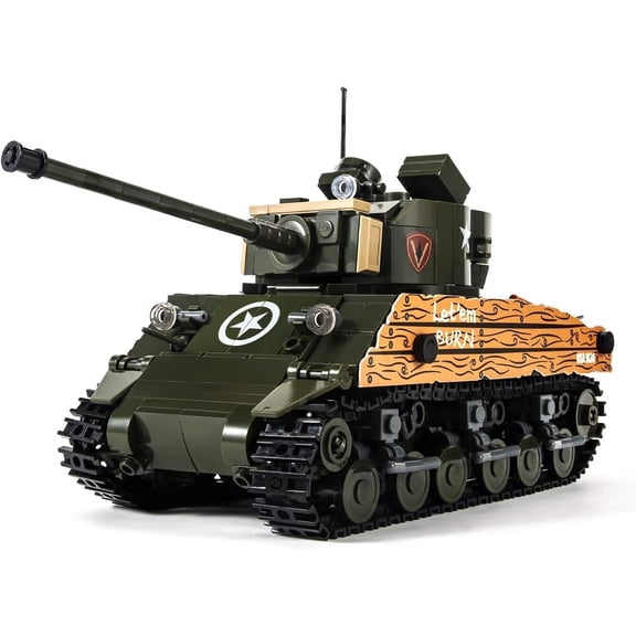 GZBricker Sherman M4A3 Main Battle Tank Army Building Sets WW2 Military for Adults Compatible with Lego