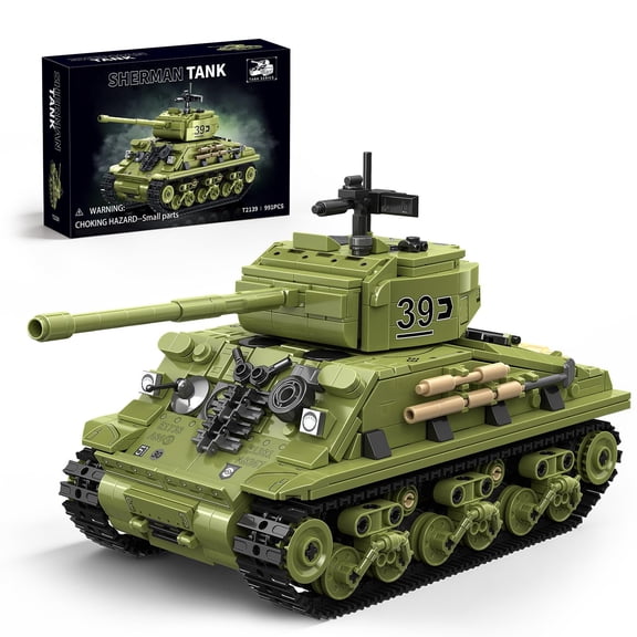 GZBricker Sherman Tank Building Set WW2 Army Soldiers Compatible with Lego Military Vehicle Collectible Model for Adult Home Office Decor
