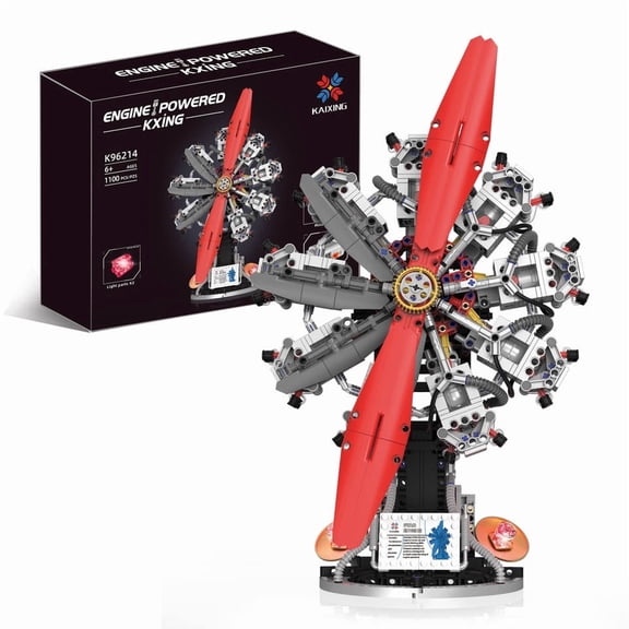 GZBricker Simulated 9-cylinder Aircraft Engine Building Set, Compatible with Lego Technical Car Part Electrically Driven Model for Adults Boys 14+ 1100PCS