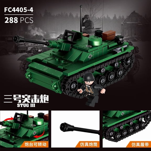 GZBricker StuG III Assault Gun Building Set WW2 German Compatible with Lego Military Collectible Model for Adult Home Office Decor