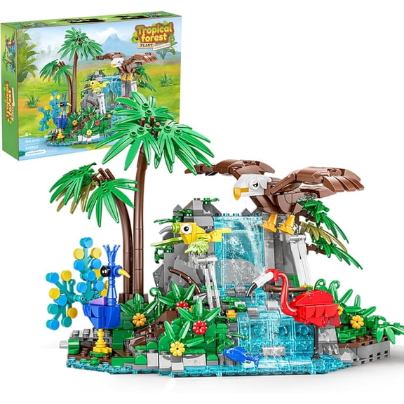 GZBricker Tropical Rainforest Bird Building Sets Jungle Animal Crossing with Parrot Eagle Plant,Home Dcor for Boys Girls Compatible with Lego