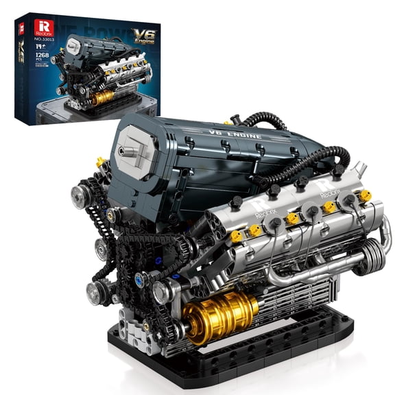GZBricker V6 Engine Building Set Compatible with Lego Technical Car Part Model Technology with Display Stand Desktop Ornament for Adults