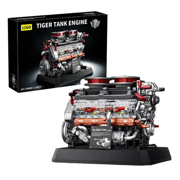 GZBricker WWII Tiger Tank Engine Building Set, Compatible with Lego Mechanical Assembly Model for Adults Boys 1236PCS