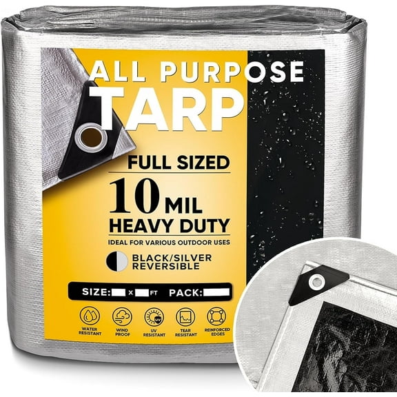GZBtech 10Mil Heavy Duty Tarp 6x8FT, Waterproof Thick Silver&Black Plastic Tarpaulin Cover for Outdoor Patio Garden Use, UV Resistant, Tear Proof Poly Tarps for Trailer Car Truck Bike Pool Firewood