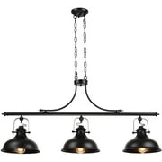 GZBtech Black Dome Pendant Light 3 Lights 59.06 H Adjustable Rustic Hanging Billiard Light over The Pool Table Industrial Black Metal Chandelier for Dinning Room Kitchen Island
