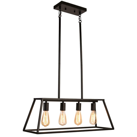 GZBtech Kitchen Island Linear Pendant Light 4 Lights Simple Black Linear Chandelier Hanging Light Fixture for Dining Room 53.15'' Height Adjustable