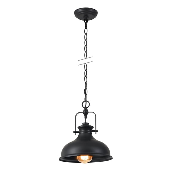 GZBtech Single Black Dome Pendant Light Metal Chain Adjustable Farmhouse Hanging Light Polished Black Finish for Kitchen Dinning Room Barn