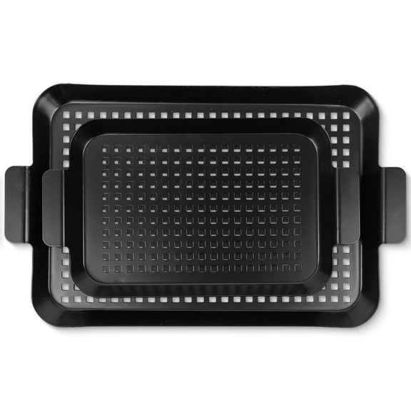 Gzcmxh Grill Pan, 2 Grilling Tray - Outdoor Grilling Baskets with Hole, 3.0 Pounds Good Bbq Grill Set for Camping Vegetable Meat (Black)