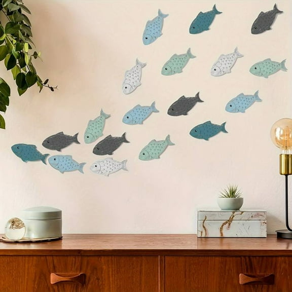 GZCW 20 Pcs Wooden Fish Wall Decor Painted Fish Ornaments Nautical Coastal Theme Wall Art Fish Decorations for Lake House Home Beach Decor