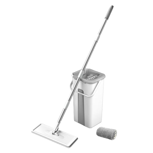 White Microfiber Flat Mop and Bucket Set for Wet and Dry Use