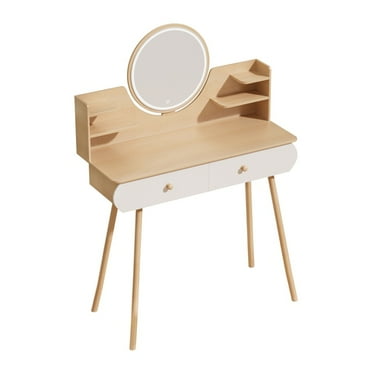 GZCW Makeup Vanity Desk with LED Lighted Mirror,Vanity Table with 2 Drawers and Opening Shelves,Bedroom Dressing Table,3 Modes Brightness Adjustable