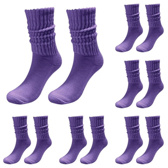 GZEFJRQM 6 Pairs Crew Socks Womens Vintage Knit Slouch Boot Socks Casual Solid Color Socks Lightweight Cotton Socks Thin Soft Breathable Dress Socks