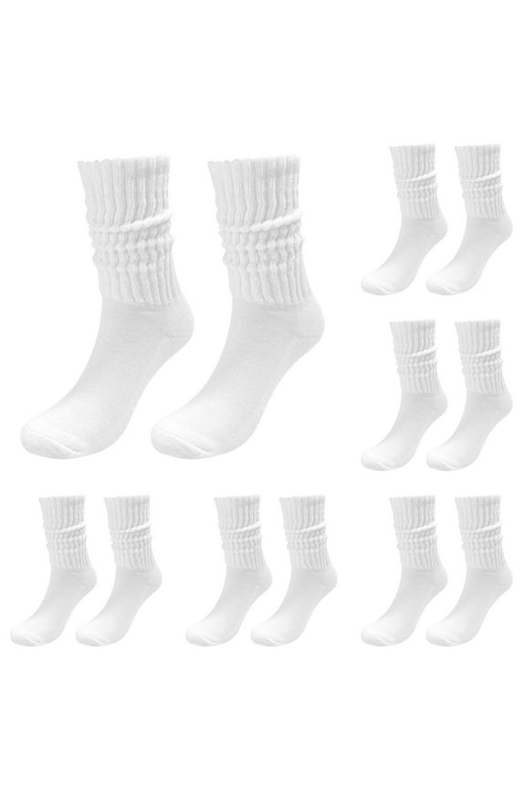6 Pairs Crew Socks Womens Vintage Knit Slouch Boot Socks Casual Solid Color Socks Lightweight Cotton Socks Thin Soft Breathable Dress Socks