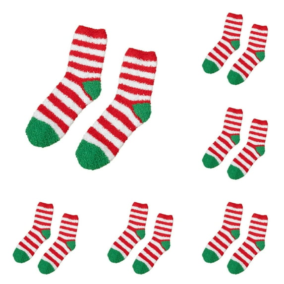 GZEFJRQM 6 Pairs Fluffy Socks Womens Casual Warm Winter Socks Red Green Color Block Soft Plush Christmas Socks Clearance Sale Cozy Socks Christmas Gifts