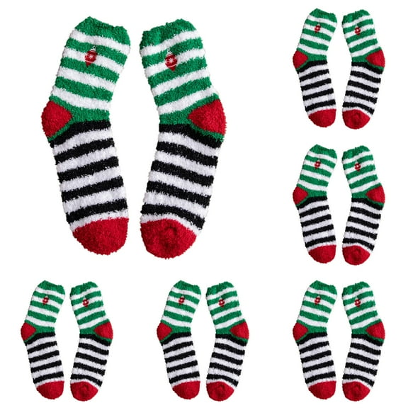 GZEFJRQM 6 Pairs Fuzzy Socks for Women Christmas Socks Xmas Tree Snowflake Snowman Bow Colorful Dress Crew Socks Cozy Warm Fleece Socks Clearance Sale