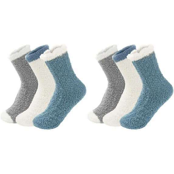 GZEFJRQM 6 Pairs Fuzzy Socks for Women Cozy Fluffy Winter Cabin Slipper Socks Fashion Color Block Warm Soft Thick Comfy Socks Plush Warm Winter Sleep Home Soft Socks
