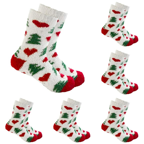GZEFJRQM 6 Pairs Winter Socks for Women Christmas Socks Cute Warm Comfortable Striped Home Socks Cozy Thermal Socks Christmas Gifts Fuzzy Socks for Women