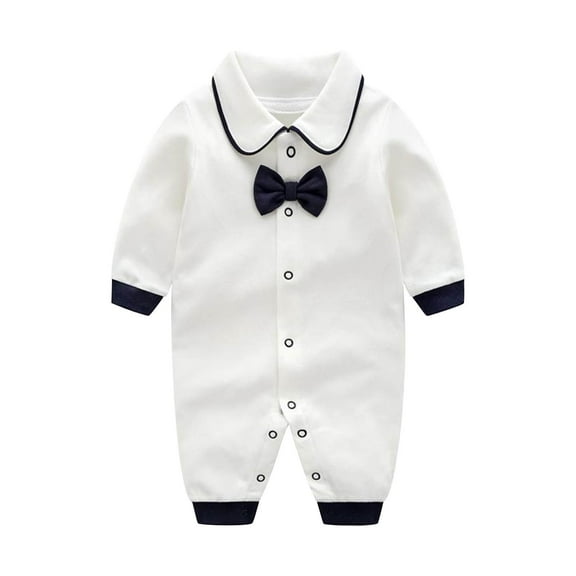 GZEFJRQM Baby Boy Bowtie Romper Infant Formal Jumpsuit Gentleman Wedding One-Piece Coverall Long Sleeve Bowtie Outfit Formal Wear Tuxedo Suit