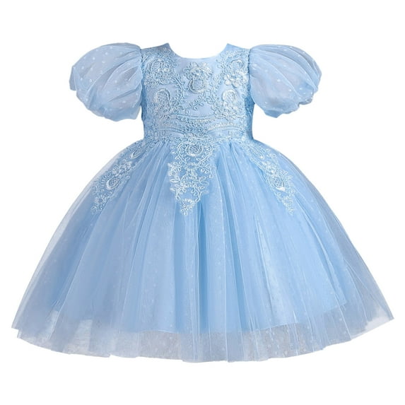 GZEFJRQM Girls Mesh Tulle Dress Kids High Waist Puff Sleeves Vintage Dress Princess Wedding Bridesmaid Party Holiday Pageant Prom Ball Gown